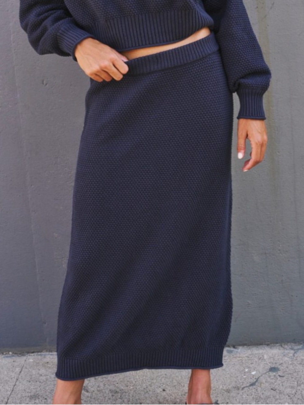 FP Beach Textured Maxi Knit Skirt in Navy NWOT Small